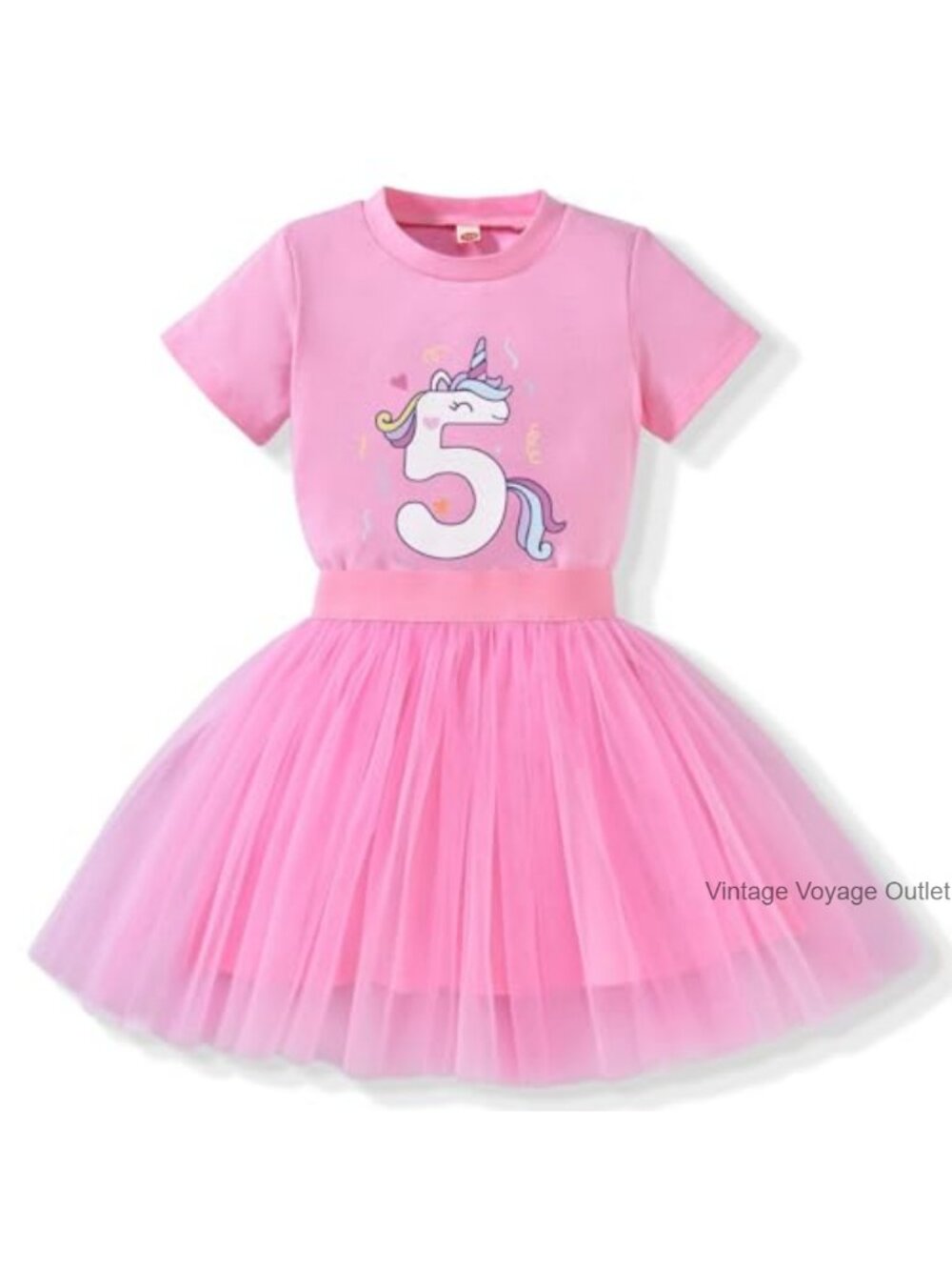 Toddler Girls 5th Birthday Outfit Cotton Tutu Skirt Set Short Sleeve